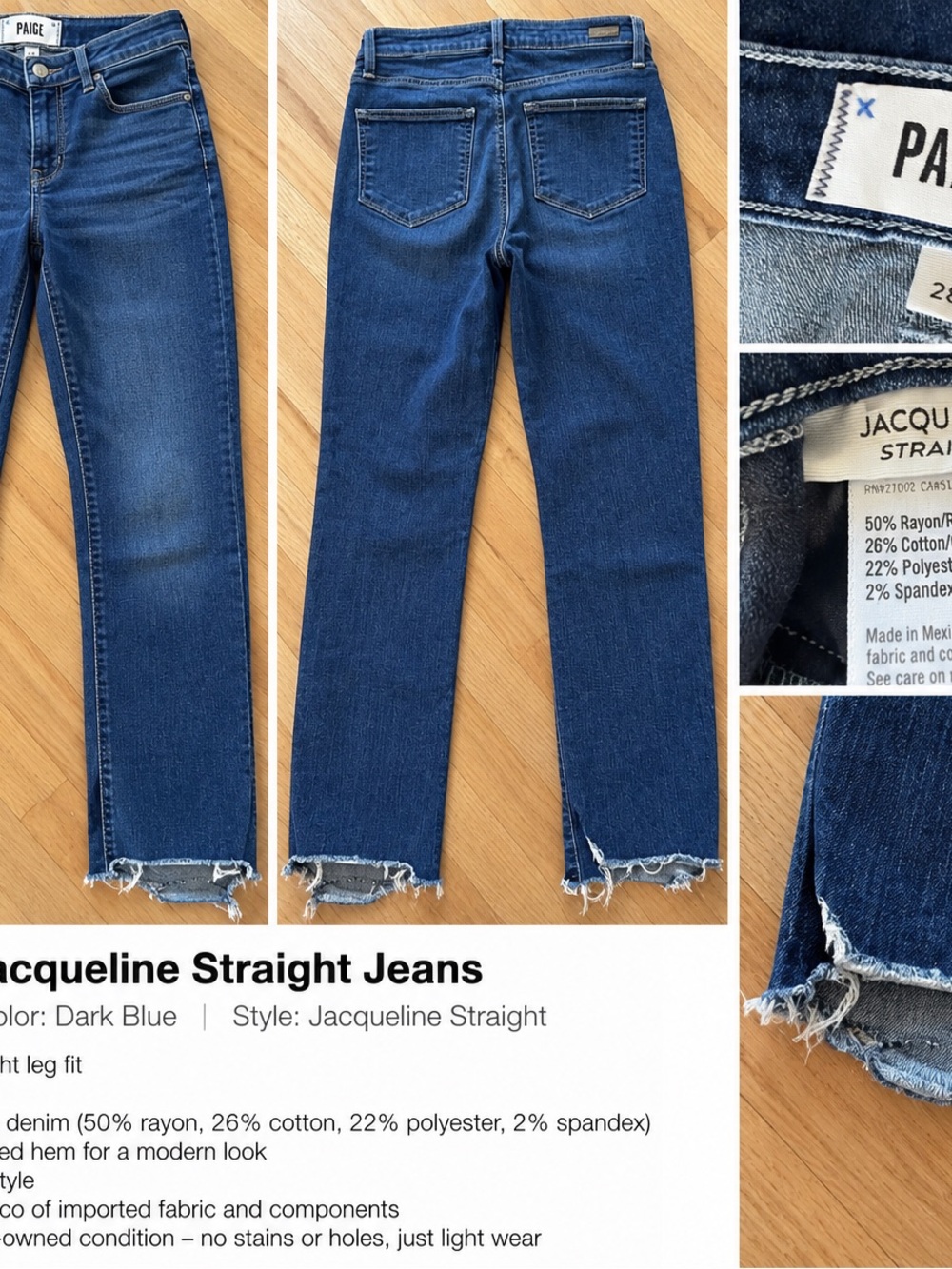 PAIGE Jacqueline Straight Leg Jeans - Dark Blue Frayed Hem